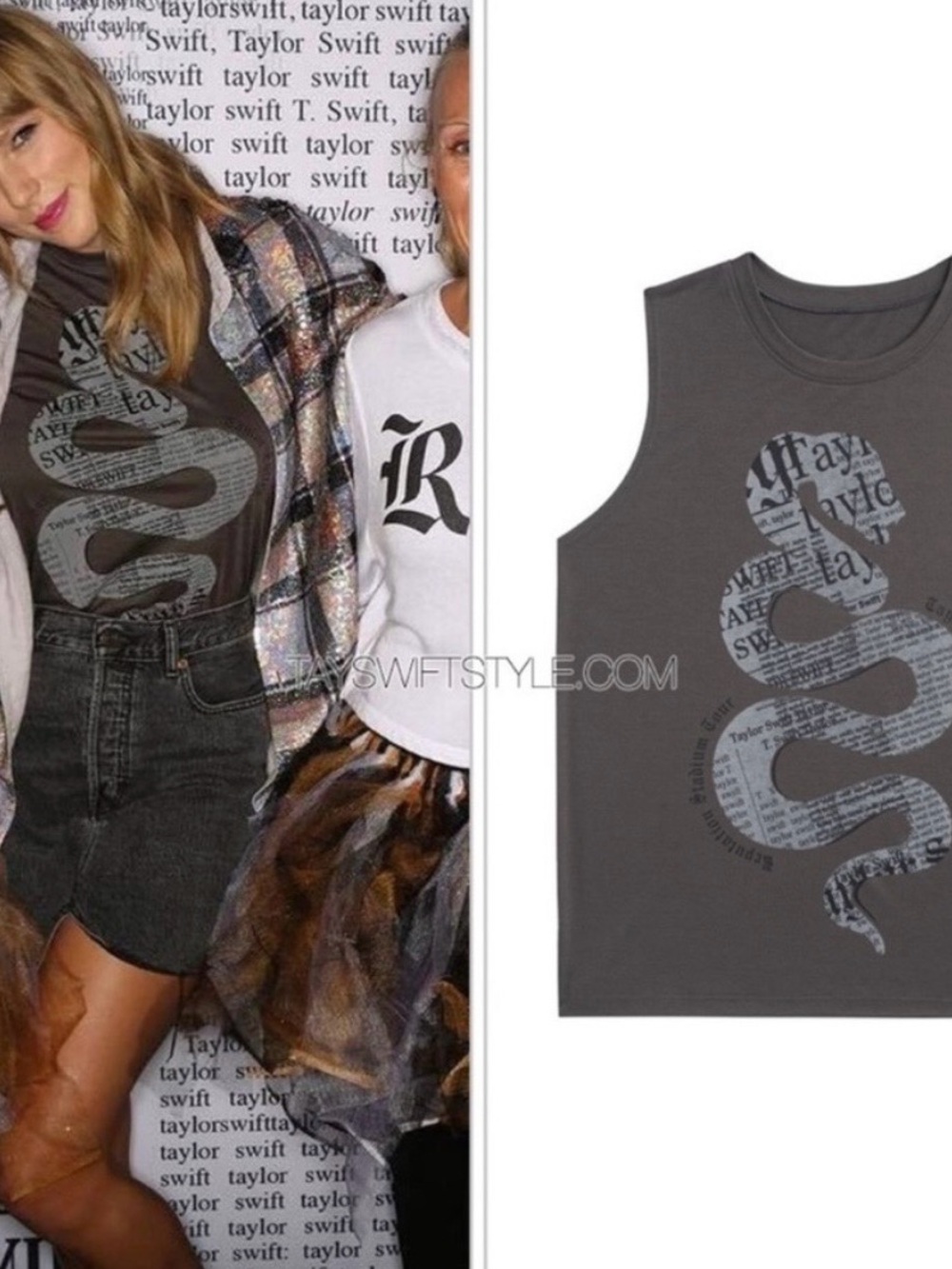 Taylor Swift Reputation Stadium Tour Tank Top Muscle Tee Gray Snake Size Medium